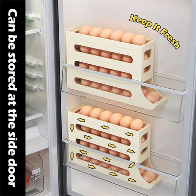 2/1pcs Refrigerator Egg Storage Box Rolling Kitchen Containe