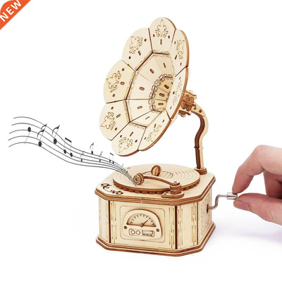 Phonograph Wooden Music Box DIY Mechanism Assembly Model Bui