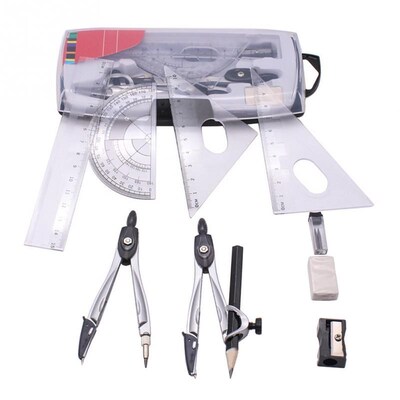 10pcs set Plastic+metal Geometry Protractor Drawing School E