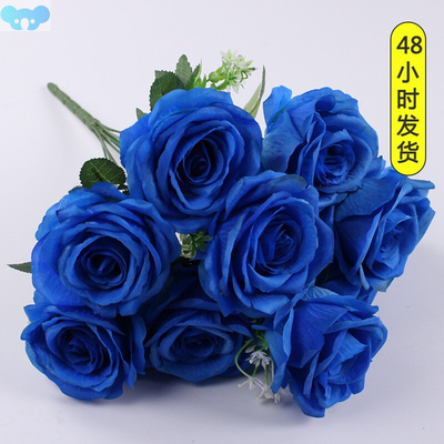 Artificial Silk Red Rose Bouquets Simulation Blue Fake跨境专