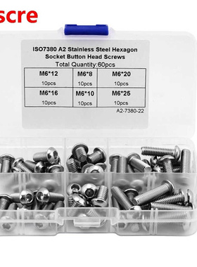 60Pcs M6 Stainless Steel Hex Socket Button Screws Fasteners
