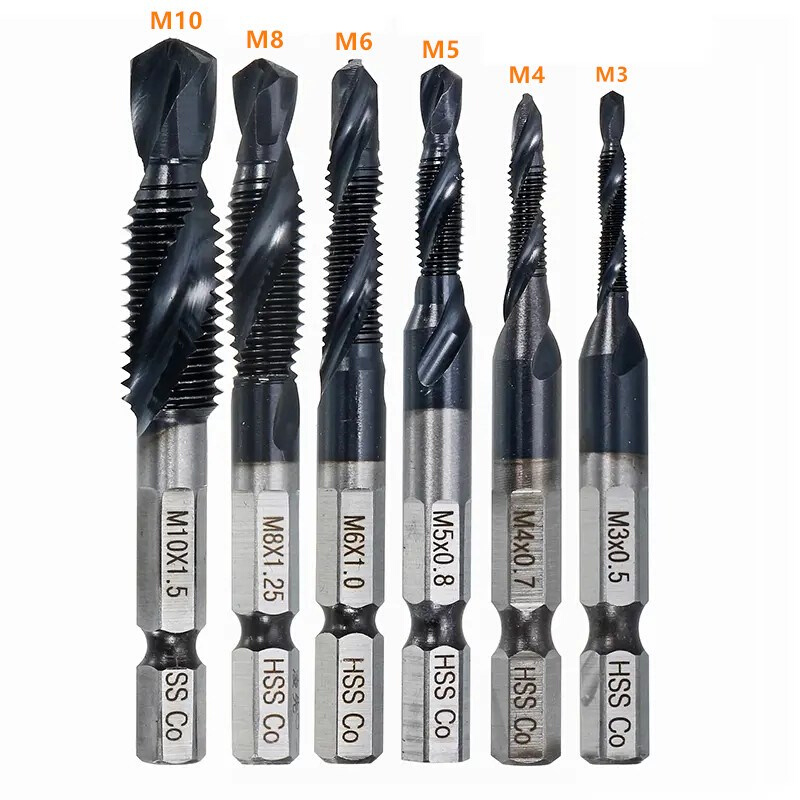 HSS-Co TiAlN Coated HRC89 Combination Drill Tap Bit Set M3-M