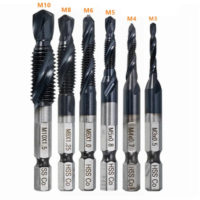 HSS-Co TiAlN Coated HRC89 Combination Drill Tap Bit Set M3-M