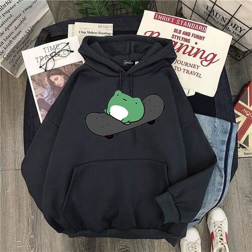 2021 Springtime Skateboard frog oversized Sweatshirt men and