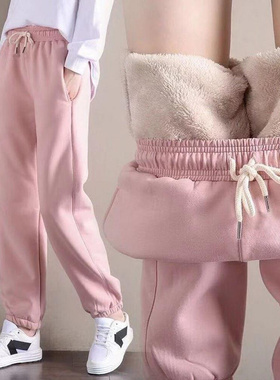 2021 Winter Women Fleece Pants Solid Color Thick Plush Warm