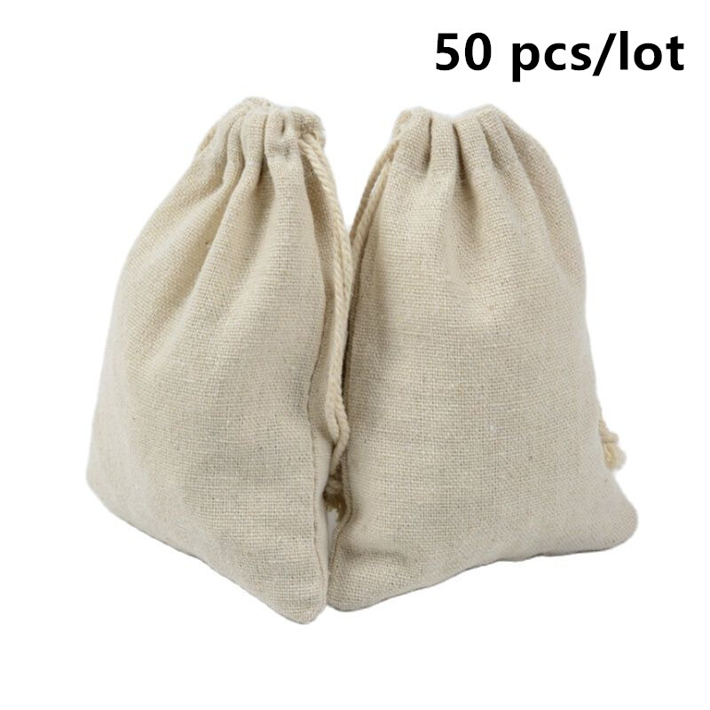 50 Pieces/Lot Linen Storage Bags Reusable Cotton Drawstring