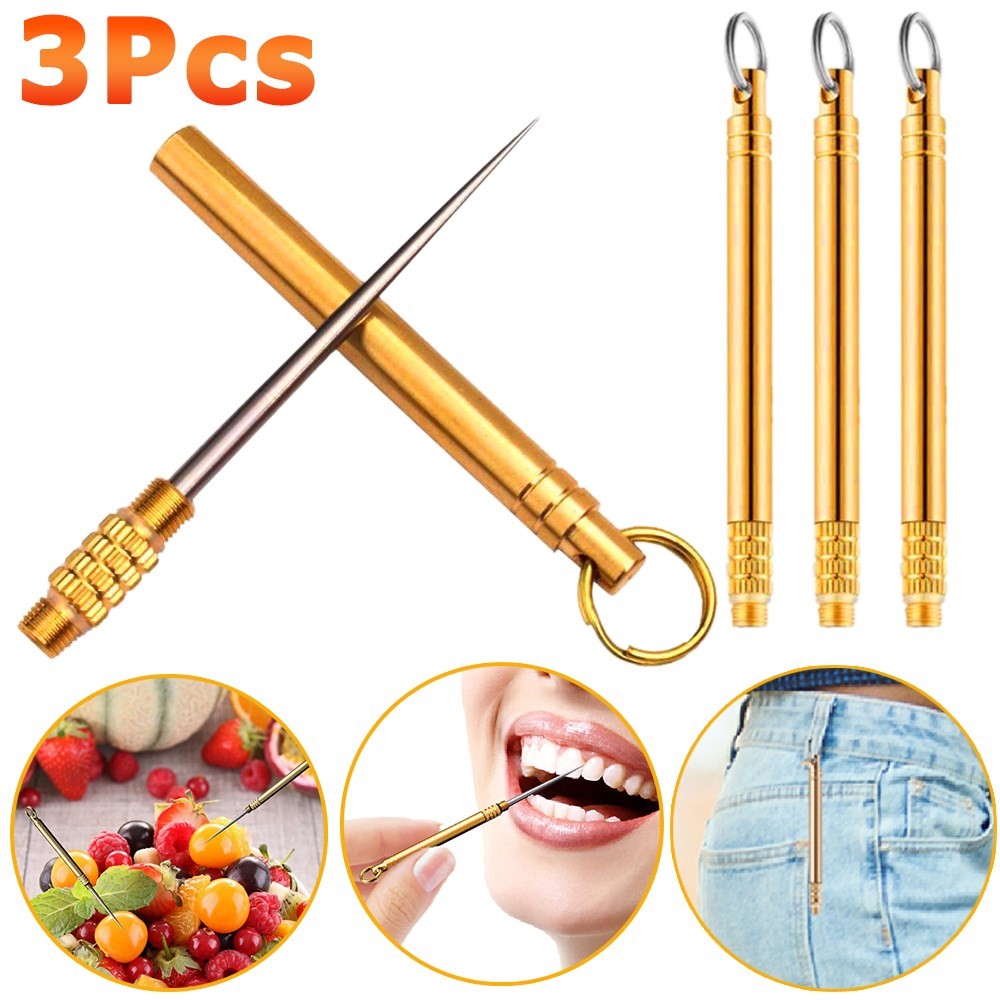 3pcs Portable Titanium Toothpick Outdoor Edc Multifunctional