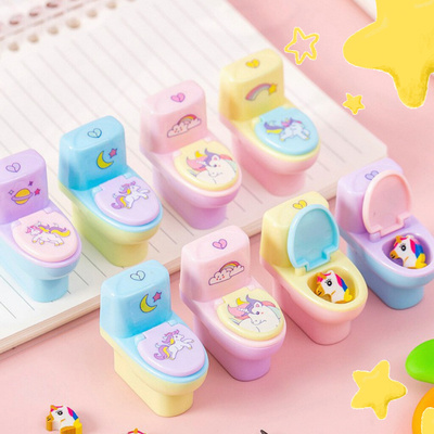 12 Pcs Creative Manual Toilet Pencil Sharpener with Eraser -