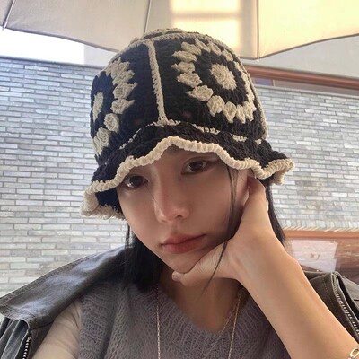 Summer Hollow Crochet Flower Fisherman Hat Women  Version Su