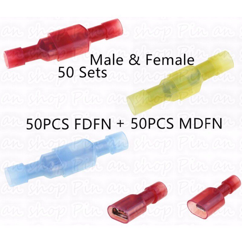 100PCS 50set   transparent Blue Fully Insulated Spade Electr