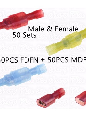 100PCS 50set   transparent Blue Fully Insulated Spade Electr