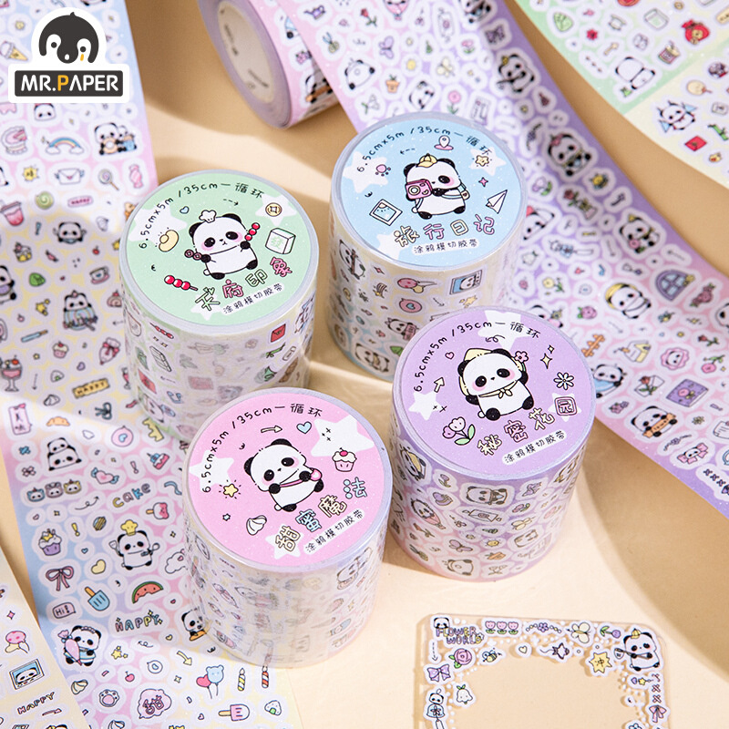 Mr. Paper 4 Style Panda Flower Die Cut Tape Cute Daily