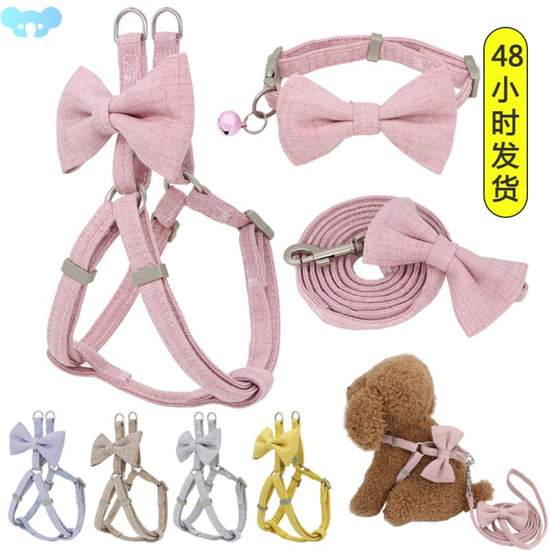 Dog Harness Leash Collar Set Adjustable Soft Cute Bow Double