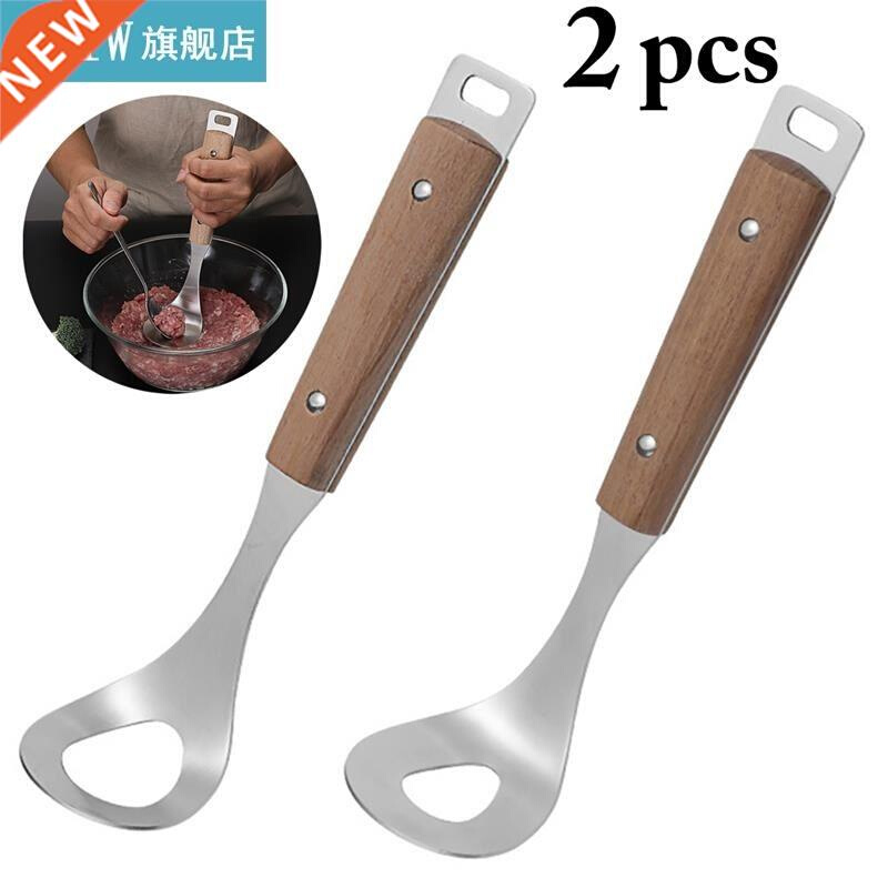 2pcs ainless eel Meatball Spoon With Non-Slip Wood Handl