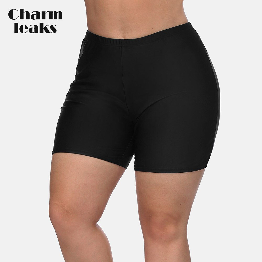 Charmleaks Women High Waist Plus Size Swimming Shorts Ladies