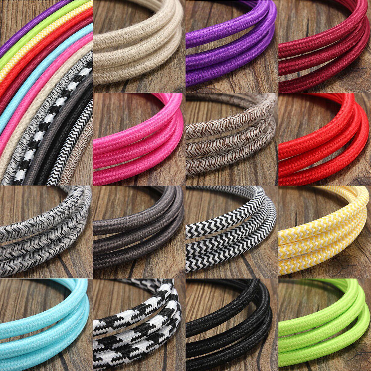 200cm 2 Cord Color Vintage Twist Braided Fabric Light Cable