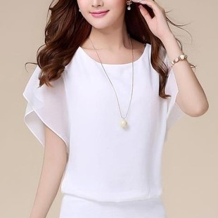Blouse Female Solid Casual Sleeve Chiffon Short Ruffle Women
