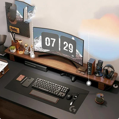 Walnut Color Desktop Computer Monitor With Raised Frame