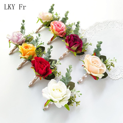 LKY Fr Boutonniere Pin Wedding Corsage Bracelet Bridal White
