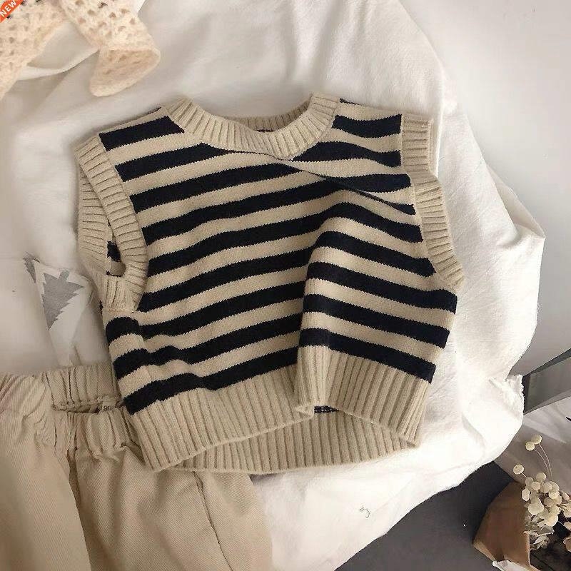 HoneyCherry Children's striped jacquard vest knitted ves