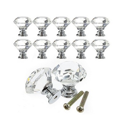 30mm Diamond Shape Crystal Glass Drawer Cabinet Knob Pull Ha