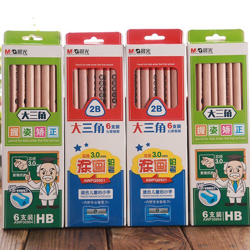 6pcs/set Jumbo Triangle Pencil Including Fitted Pencil Shar