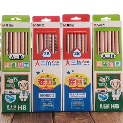 6pcs/set Jumbo Triangle Pencil Including Fitted Pencil Shar