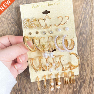 VKME Fashion Gold Pearl Earrings Set For Women Vintage Metal