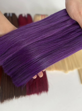 Bone Straight Hair Extensions Purple Color Double Drawn