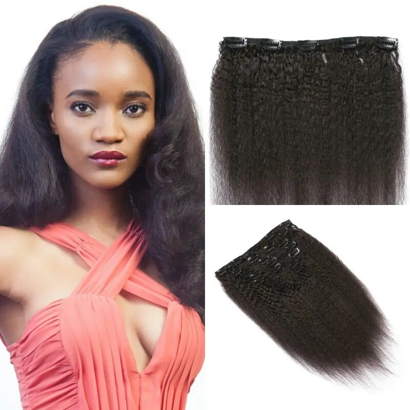 Yaki Clip in Hair Extensions 7pcs Kinky Straight Clip On