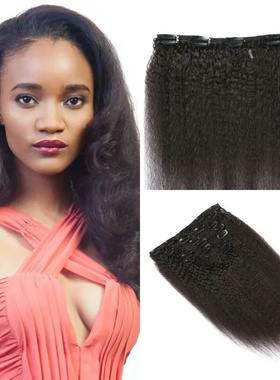 Yaki Clip in Hair Extensions 7pcs Kinky Straight Clip On