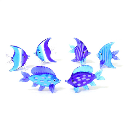 2Pcs Blue Murano Glass Sea Fish Mini Figurines Aquarium
