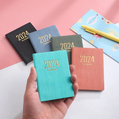 365-Day 2024 Portable A7 Pocket Planner Pu Cover Daily Weekl - 封面