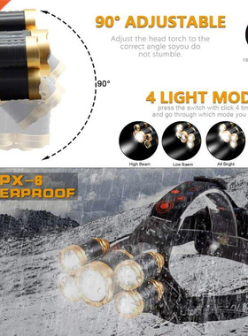 Most Powerful 8000LM LED Headlamp Zoomable XML 3/5 LED T6 He