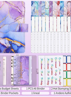 A6 Marble Colorful Money Budget Planner Binder Zipper Envelo