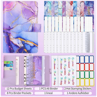 A6 Marble Colorful Money Budget Planner Binder Zipper Envelo