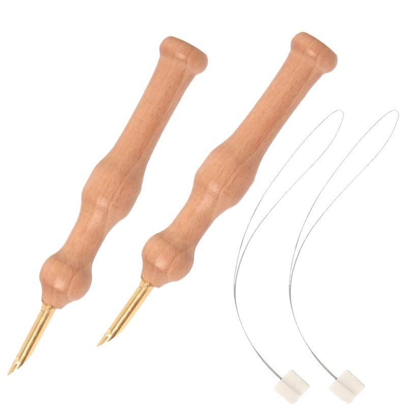 2 Sets Wooden Handle Embroidery Punch Needles Sewing Embroid