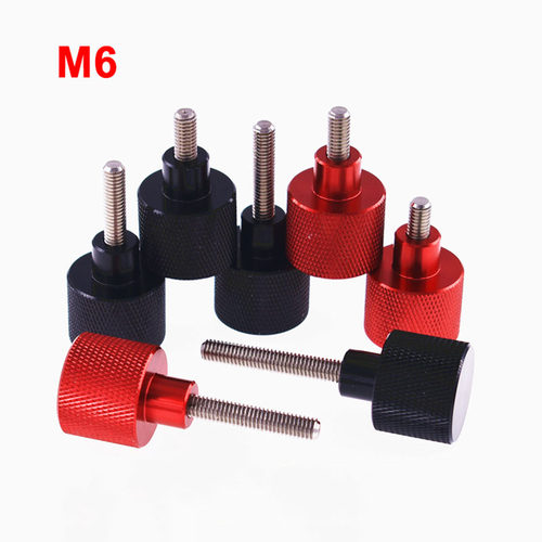 1PCS M6 Black & Red Knurled Thumb Screws Aluminum Alloy