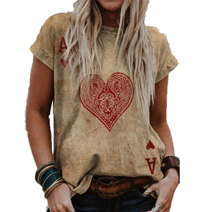 Shirts Printed Summer Short Floral Casual Neck Women Round