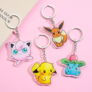 Pokemon Flat Acrylic Keychain Elfin Figure Pikachu Bulbasaur