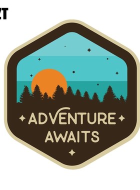 12.6CM*13.7CM Adventure Awaits Sunset Camping Travel Decal P