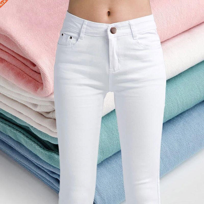 white high waist jeans women spring elastic forcejeans woman图片