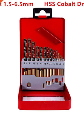 HILDA 13pcs 1.5-6.5mm HSS-Co Cobalt raight Shank Twi Dri