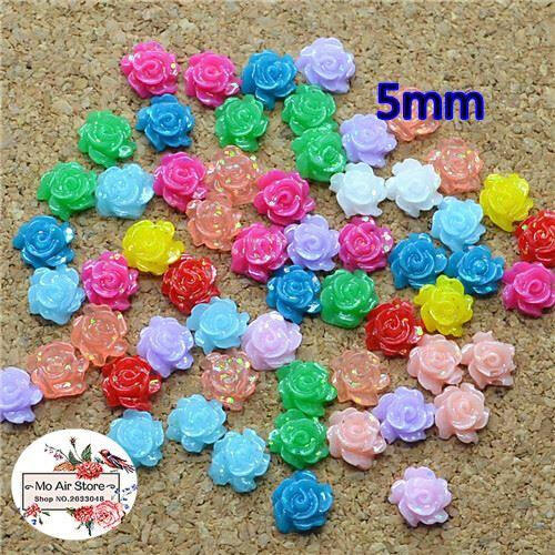 500pcs 5mm Mixed Color shiny flower resin flatback cabochon