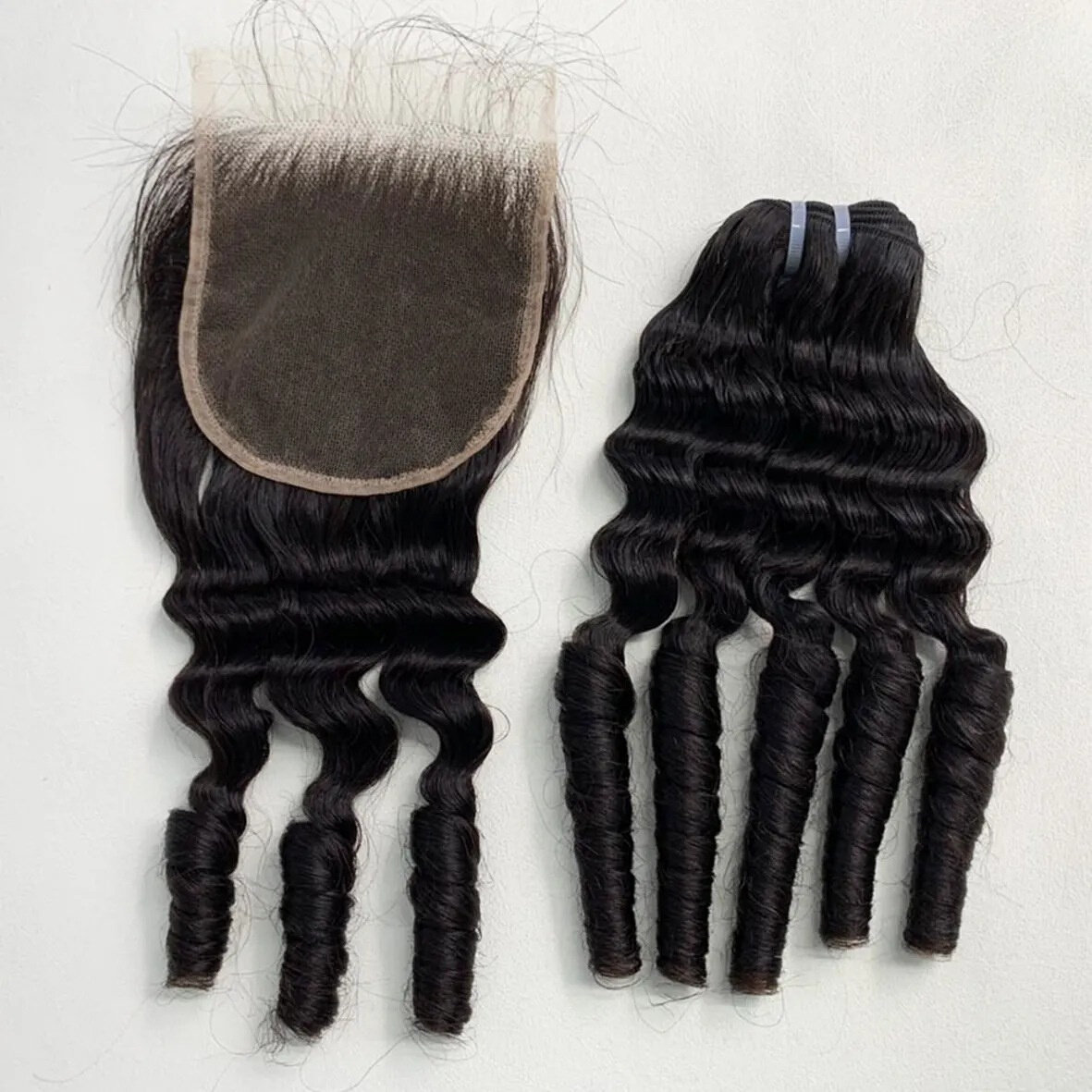 Raw Virgin Chinese Indian Fancy Curl Bundles With Closure