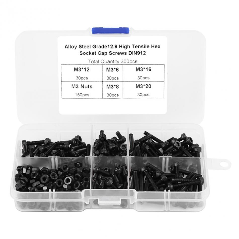 300pcs M3*6 8 12 16 20 Hex Socket Cap Screws Bolts Nuts Fast
