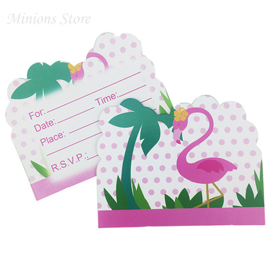 20pcs/lot Cartoon Flamingos Party Paper Invitation Cards