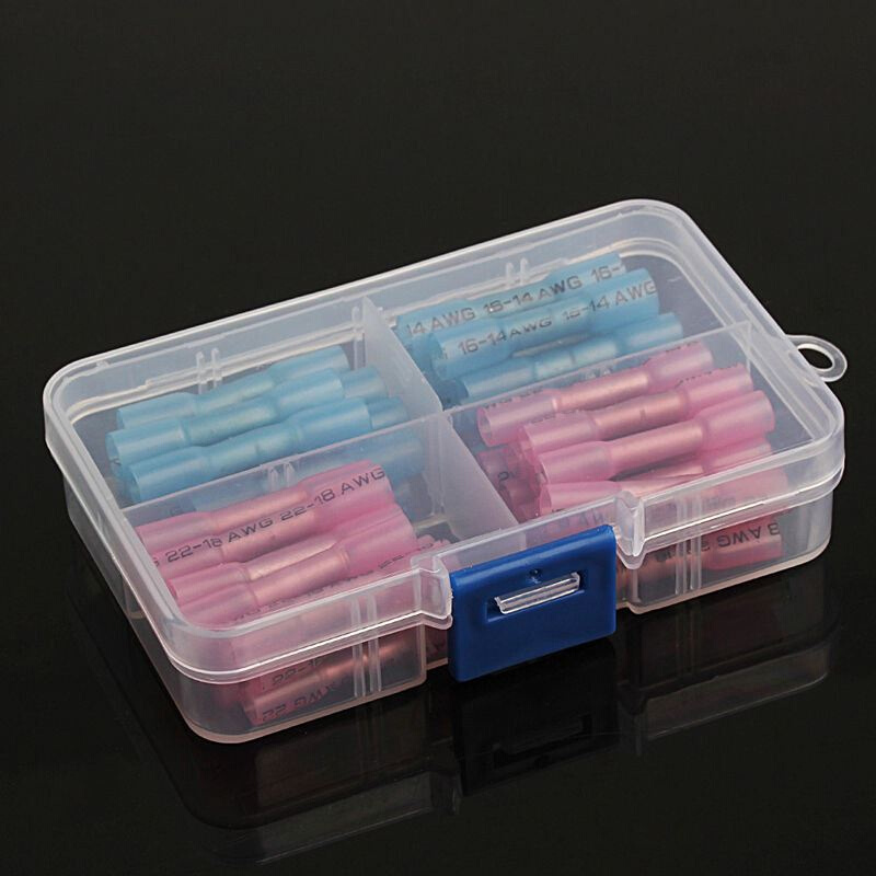 50pcs AWG Heat Shrink Crimp Butt Terminal 30Red 20Blue Elect
