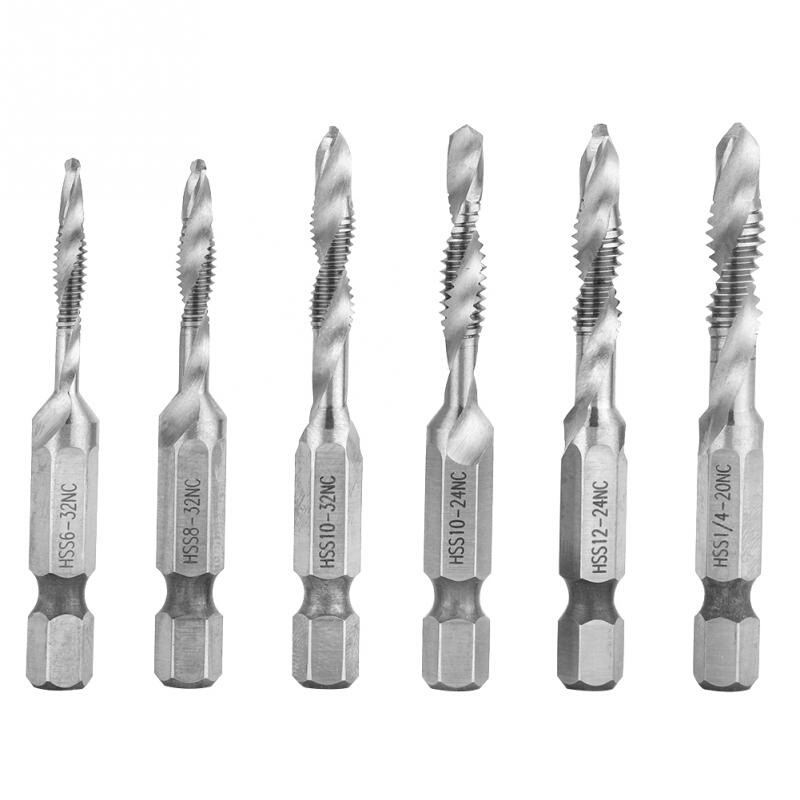 6pcs HSS Taps Bits 1/4in Hex Shank Combination Screw Tap Bit