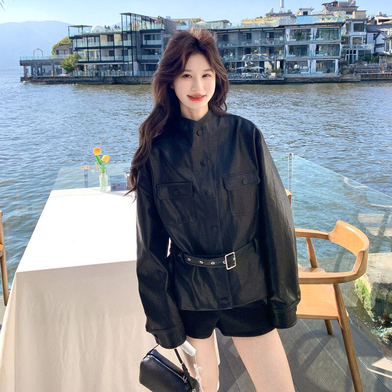 2026春款PU皮中长款外套女韩版显瘦